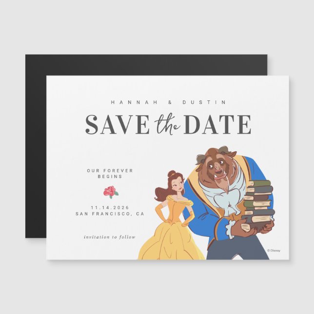 Invitation Magnétique La Belle et la Bête Conte de Fées Éphéméride (Devant / Derrière)