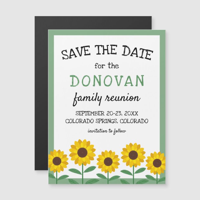 Invitation Magnétique La réunion de la famille des tournesols Sauvez la  (Devant / Derrière)