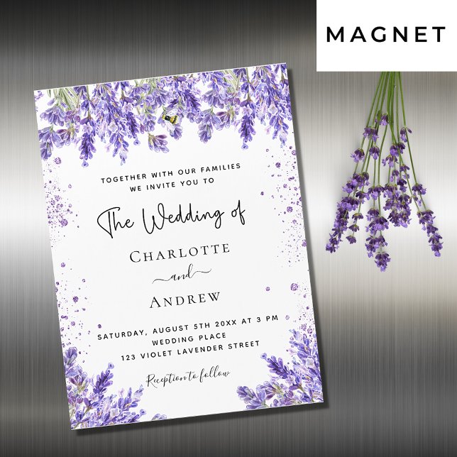 Invitation Magnétique lavande mariage violet luxe floral (Créateur téléchargé)