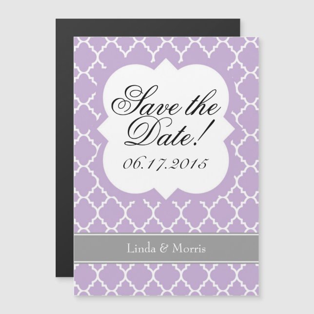 Invitation Magnétique Lavande Purple Quatrefoil Enregistrer l'aimant Dat (Devant / Derrière)
