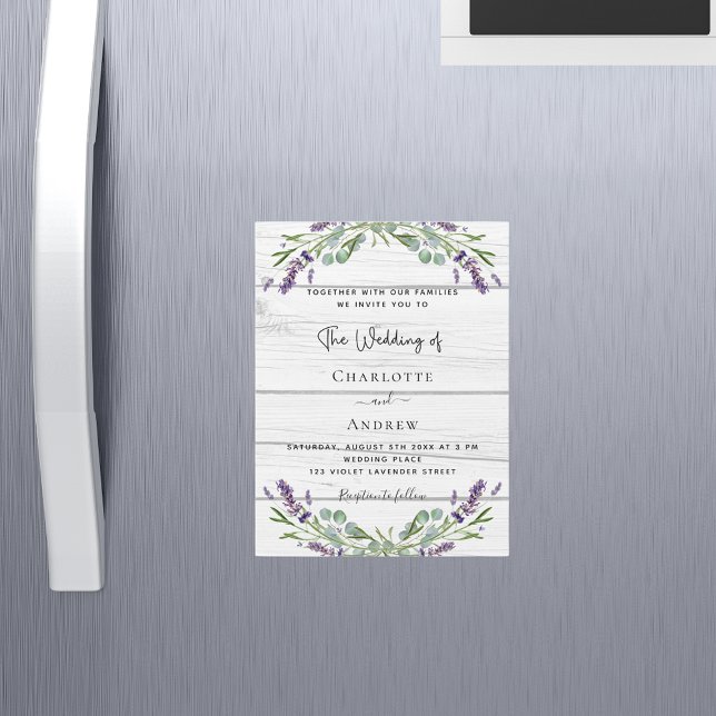 Invitation Magnétique Lavande verdure bois blanc luxe mariage (Créateur téléchargé)