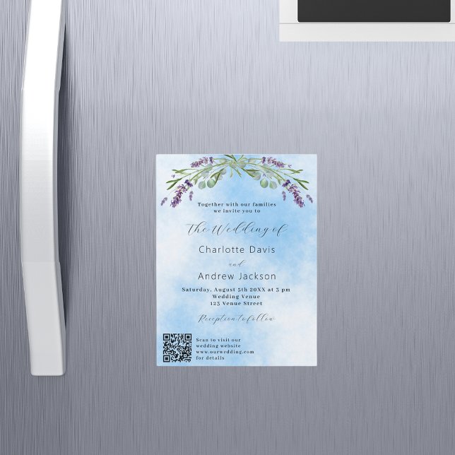 Invitation Magnétique Lavande vert bleu QR code luxe mariage (Créateur téléchargé)