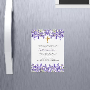 Invitation Magnétique Lavande violet fleurons luxe Première communion