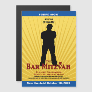 Invitation Magnétique Le film Star Bar Mitzvah Sauvez la date Jaune Bleu