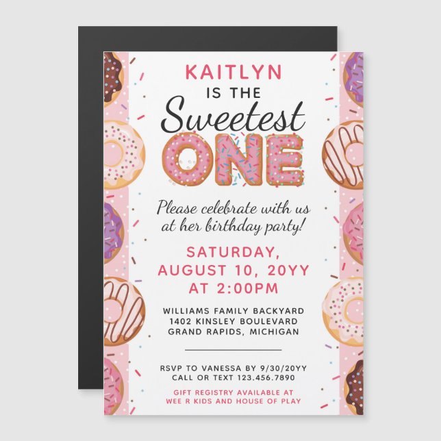 Invitation Magnétique LE MEILLEUR DES beignets glacés rose Bébé Premier  (Devant / Derrière)