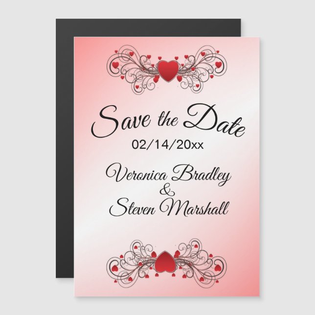 Invitation Magnétique Les coeurs romantiques sauvez la date (Devant / Derrière)