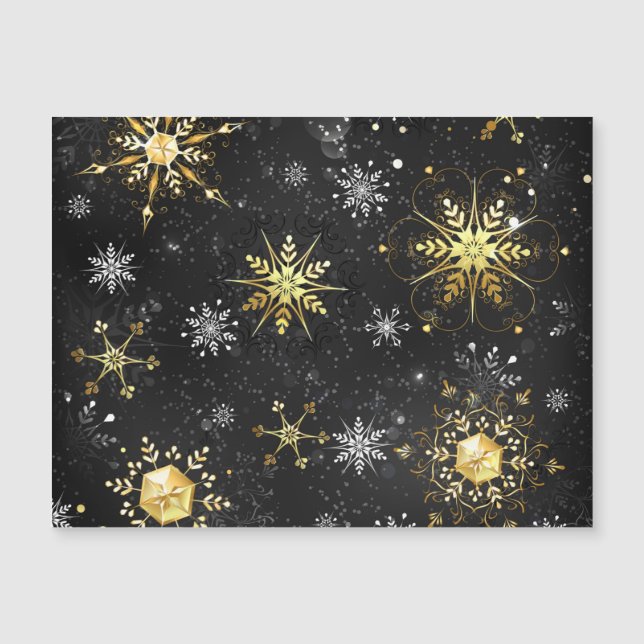 Invitation Magnétique Les flocons dorés de Noël sur l'Arrière - plan noi (Devant)