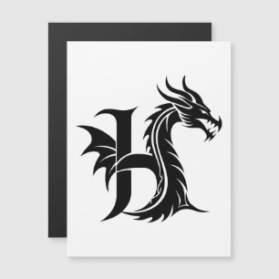 Invitation Magnétique Lettre H de style dragon, alphabet du dragon, mono