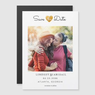 Invitation Magnétique LGBTQ Gold Heart Sauvez la date avec une photo
