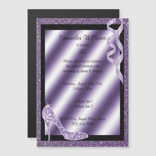 Invitation Magnétique Lilac Glittery Stiletto & Streamers 45e anniversai