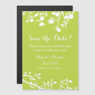 Invitation Magnétique Lime Vert Fleur Blanche Enregistrer l'aimant Date