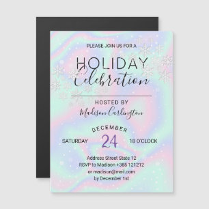 Invitation Magnétique Liquide Faux Holographique Texture Snowflakes