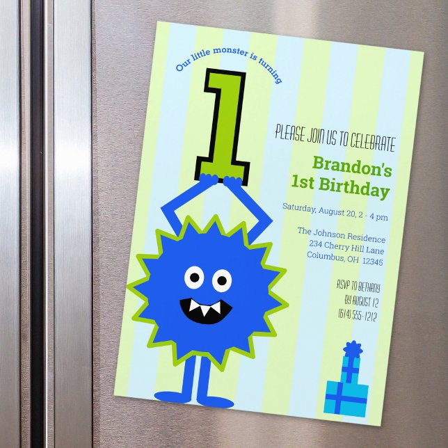 Invitation Magnétique Little Blue Boy Monster 1er Anniversaire mignonne (Créateur téléchargé)