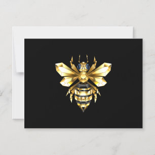 Invitation Magnétique Logo Faux Gold Foil Bee Polygonal sur Noir