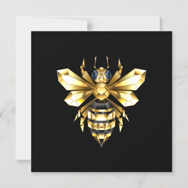 Invitation Magnétique Logo Faux Gold Foil Bee Polygonal sur Noir (Recto)