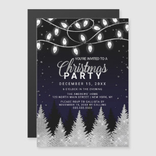 Invitation Magnétique Lumières Blanches Brillantes Arbres Pailletés Fête