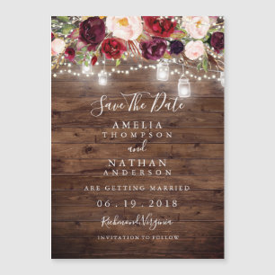 Invitation Magnétique Lumières Florales Bourguignonnes en Bois Rustique 