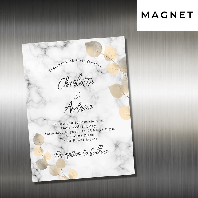Invitation Magnétique luxe doré en marbre d'eucalyptus mariage (Créateur téléchargé)