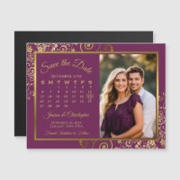 Magenta Plum Gold Calendrier Photo Date d'enregist