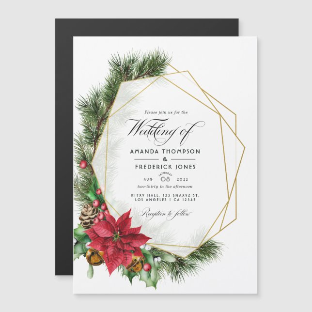 Invitation Magnétique Magnifique mariage géométrique de Noël à l'aquarel (Devant / Derrière)