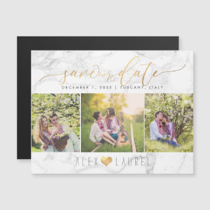 Invitation Magnétique Marbre PixDezines Sauvez Notre Date/Faux Gold Scri
