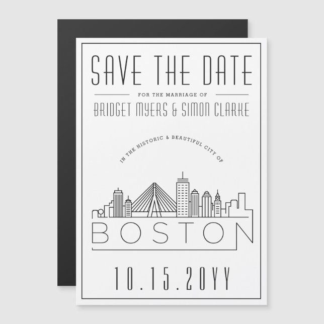 Invitation Magnétique Mariage à Boston | Silhouette stylisée | Enregistr (Devant / Derrière)