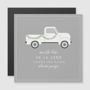 Invitation Magnétique Mariage à camion blanc vintage, Enregistrez la dat