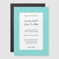 Mariage à clé grecque diagonale turquoise et blanc