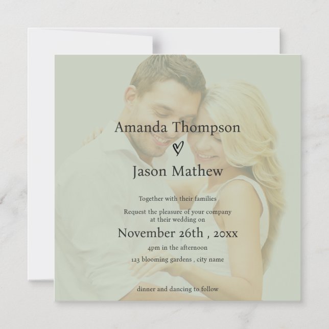 Invitation Magnétique Mariage à effet vellum minimaliste Sage Green Faux (Recto)