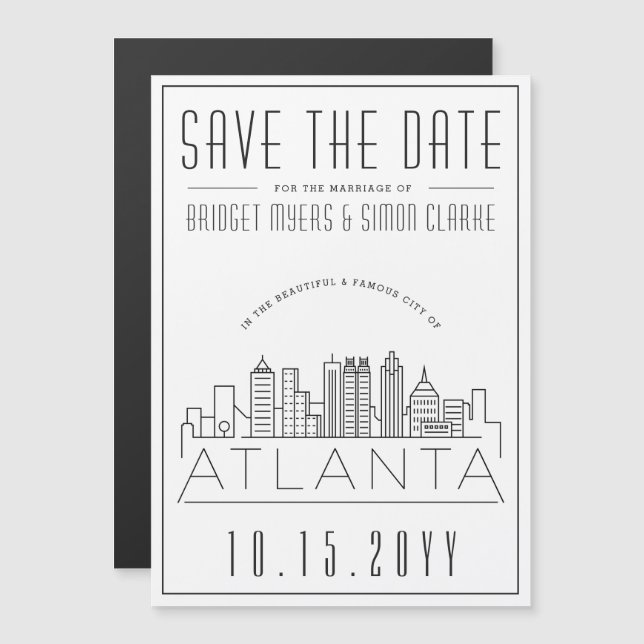 Invitation Magnétique Mariage Atlanta | Skyline stylisée Enregistrer la  (Devant / Derrière)