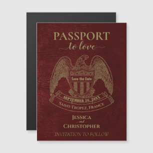 Invitation Magnétique Mariage Burgundy Red Passport Enregistrer la date