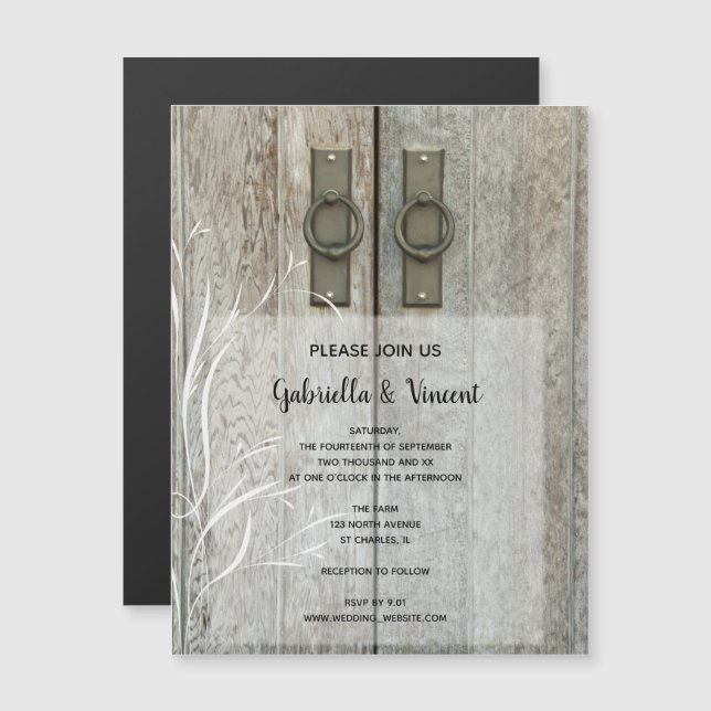 Invitation Magnétique Mariage campagnard des portes à double grange (Devant / Derrière)