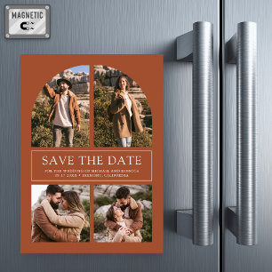 Invitation Magnétique Mariage Collage Photo Rust Save the Date