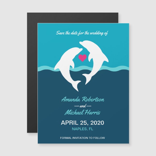 Invitation Magnétique Mariage Dauphin Mer (Devant / Derrière)