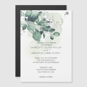 Invitation Magnétique Mariage de bouquet feuille vert aquarelle