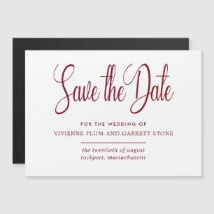 Invitation Magnétique Mariage de calligraphie bordeaux et blanc Enregist