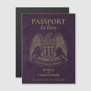 Invitation Magnétique Mariage de destination de passeport violet Enregis