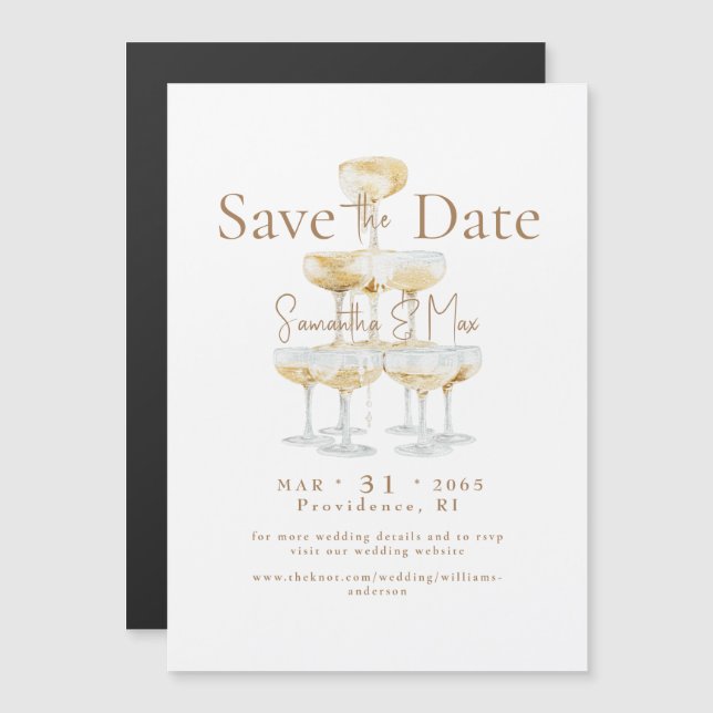Invitation Magnétique Mariage de la tour de Champagne magnétique Sauvez  (Devant / Derrière)