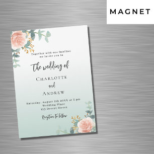 Invitation Magnétique Mariage de luxe en fleurs d'or rose