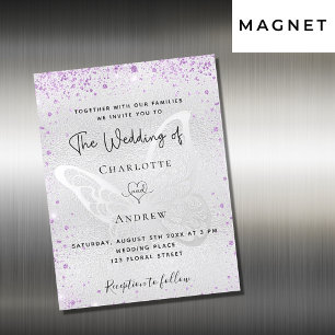 Invitation Magnétique Mariage de luxe papillon violet argenté