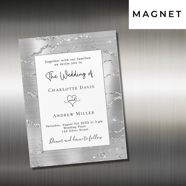 Invitation Magnétique Mariage de luxe Silver blanc moderne et élégant (Créateur téléchargé)