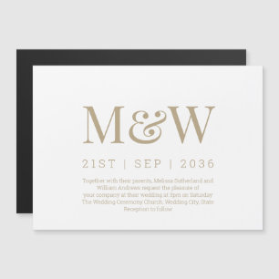 Invitation Magnétique Mariage de Monogramme Or Blanc moderne