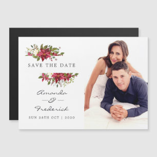 Invitation Magnétique Mariage de Noël à l'aquarelle Pointsetias