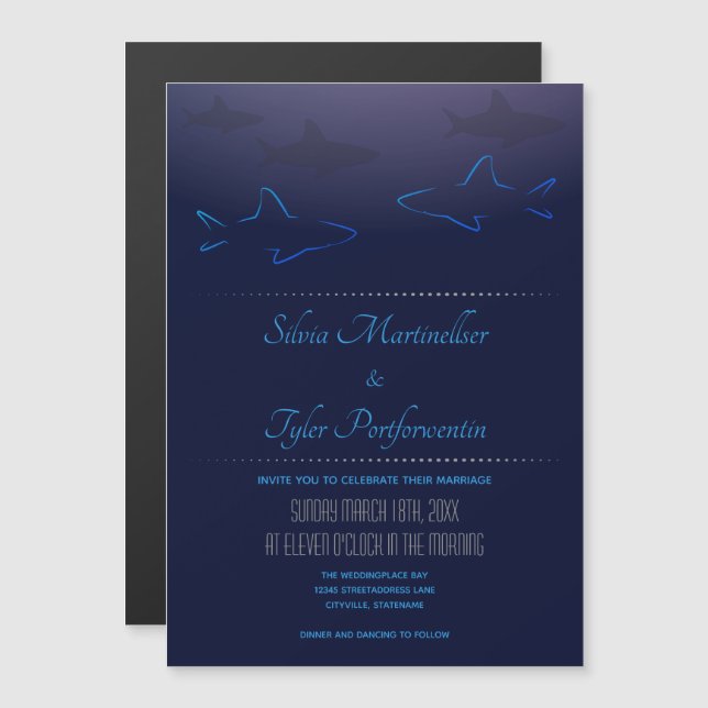Invitation Magnétique Mariage de requin bleu (Devant / Derrière)
