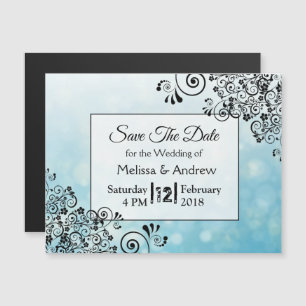Invitation Magnétique Mariage décoratif bleu et noir Sauvez les dates