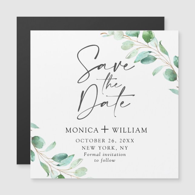 Invitation Magnétique Mariage d'Eucalyptus à l'aquarelle simple (Devant / Derrière)