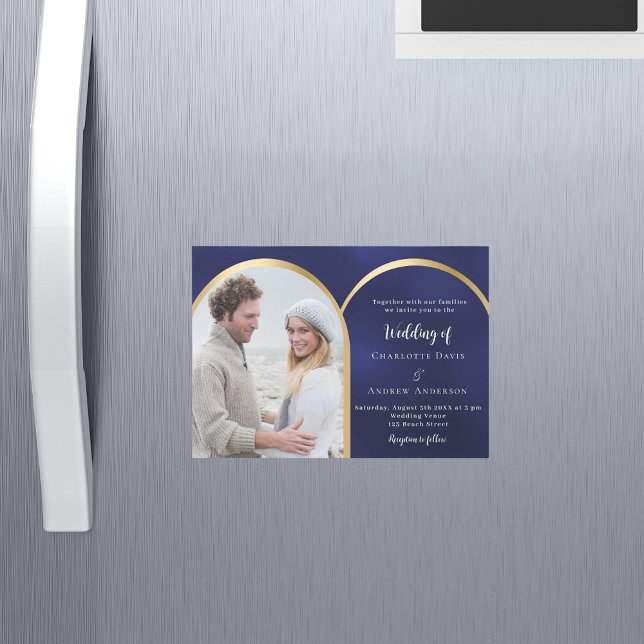 Invitation Magnétique Mariage en or bleu marine (Créateur téléchargé)