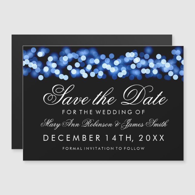 Invitation Magnétique Mariage Enregistrer La Date Bleu Hollywood Glam (Devant / Derrière)