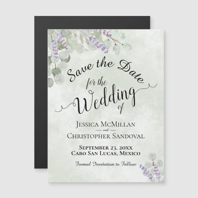 Invitation Magnétique Mariage Enregistrer la date Eucalyptus & Lavender  (Devant / Derrière)