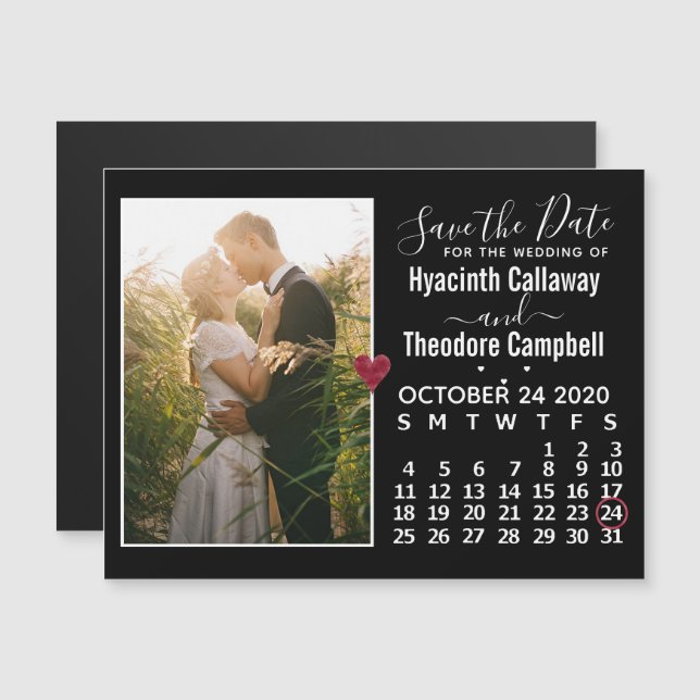 Invitation Magnétique Mariage Enregistrer la date Octobre 2020 Calendrie (Devant / Derrière)